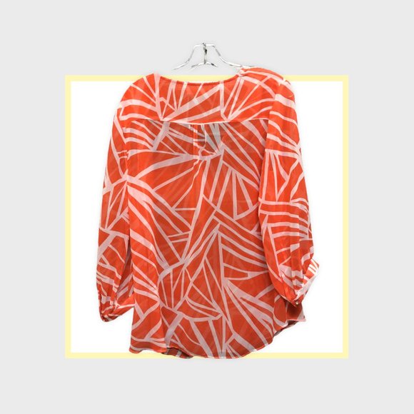 Banana Republic Women's Semi Sheer Blouse Orange White Print Size L - Picture 3 of 3